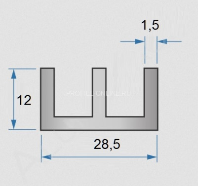 Ш-профиль алюминиевый 28,5х12х1,5 шв мм 3м