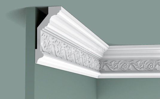 Потолочный плинтус Orac Decor Purotouch C303 белого цвета из полиуретана 144х65 мм 200 см