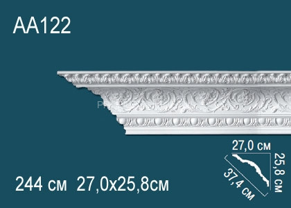 Потолочный плинтус с орнаментом Перфект AA122 белый из полиуретана 258х374х270 мм 244 см