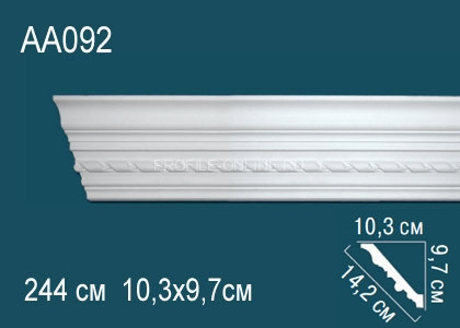 Потолочный плинтус с рисунком Перфект AA092 белый из полиуретана 97х142х103 мм 244 см