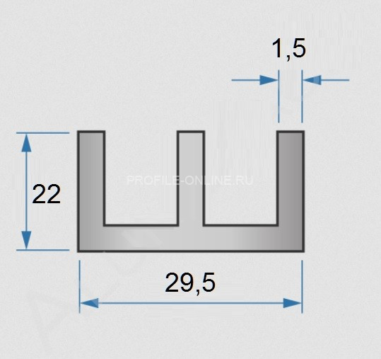 Ш-профиль алюминиевый 29,5х22х1,5 шн мм 3м