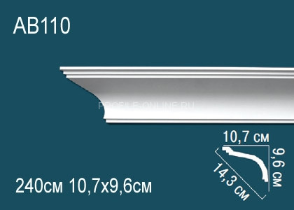 Гладкий потолочный плинтус Перфект AB110 белого цвета из полиуретана 96х143х107 мм 240 см