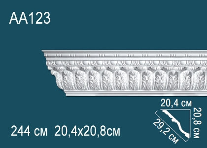 Потолочный плинтус с орнаментом Перфект AA123 белый из полиуретана 208х292х204 мм 244 см