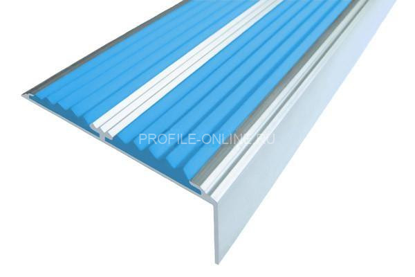 Алюминиевый противоскользящий угловой порог 70х22 мм с резиновыми вставками АУ-70 голубой 3 м