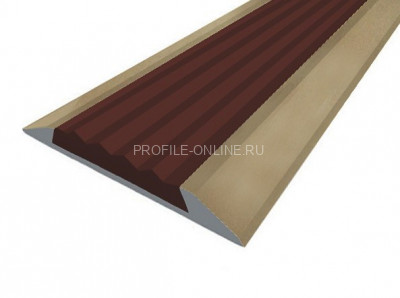 Алюминиевый порог одноуровневый 42 мм противоскользящий Д15 Бронза РЕ (коричневая резиновая вставка) 2,7 м (упаковка 10 штук)