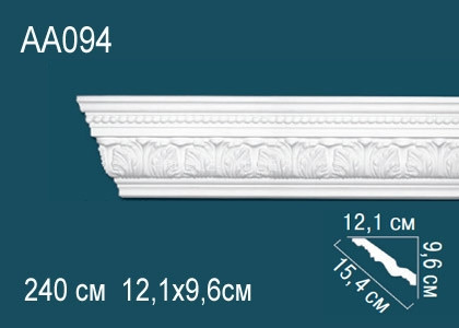 Потолочный плинтус с рисунком Перфект AA094 белый из полиуретана 96х154х121 мм 240 см
