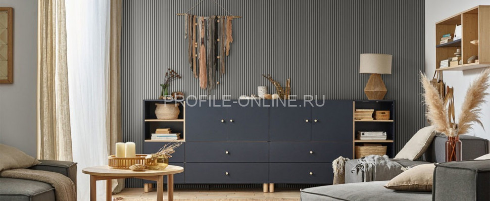 Правая планка-рейка для стеновой реечной панели VOX LINERIO M-LINE серая 2650х26х12 мм