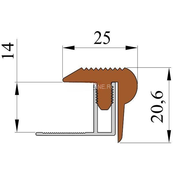 Закладной угловой профиль противоскользящий с резиновой вставкой Fm-14мм красный 2,7 м