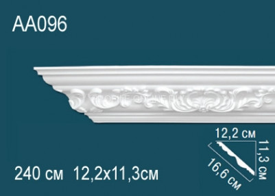 Потолочный плинтус с рисунком Перфект AA096 белый из полиуретана 113х166х122 мм 240 см