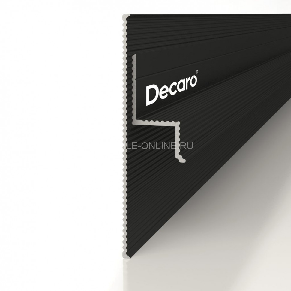 Теневой плинтус скрытого монтажа алюминиевый Decaro D002.2 Regulated (D002.2A Black+F1A Black) черный с регулиремым зазором 0-35 мм 2 м