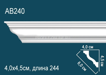 Гладкий потолочный плинтус Перфект AB240 белого цвета из полиуретана 45х60х40 мм 244 см
