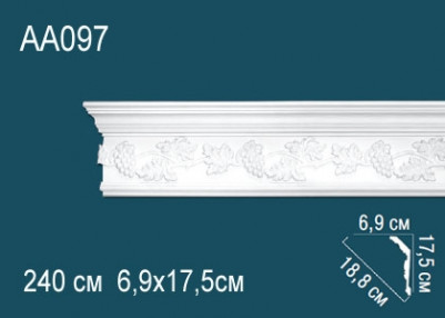Потолочный плинтус с рисунком Перфект AA097 белый из полиуретана 175х188х69 мм 240 см