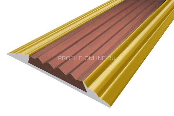 Алюминиевый противоскользящий одноуровневый порог 46 мм с резиновой вставкой АП-46-Антик золото-коричневый 3 м