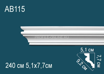 Гладкий потолочный плинтус Перфект AB115 белого цвета из полиуретана 77х92х51 мм 240 см