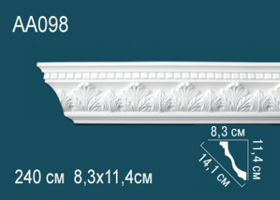 Потолочный плинтус с рисунком Перфект AA098 белый из полиуретана 114х141х83 мм 240 см