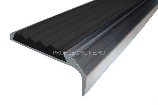 Алюминиевый угловой противоскользящий порог с резиновой вставкой 42х23 мм АУ-42/23 без покрытия черный 3 м