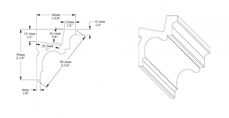 Потолочный плинтус Orac Decor Purotouch C323 белого цвета из полиуретана 55х42 мм 200 см