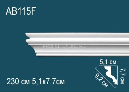 Гладкий потолочный плинтус Перфект AB115F белого цвета из полиуретана 77х92х51 мм 230 см