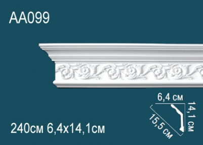 Потолочный плинтус с рисунком Перфект AA099 белый из полиуретана 141х155х64 мм 240 см