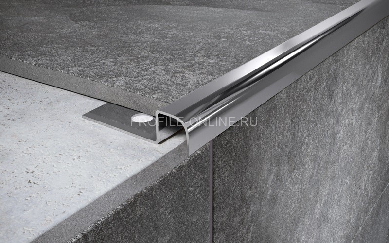 Нержавеющий П-профиль окантовочный закладной стальной 12х12 мм FUR 12 P полированная сталь 270 см