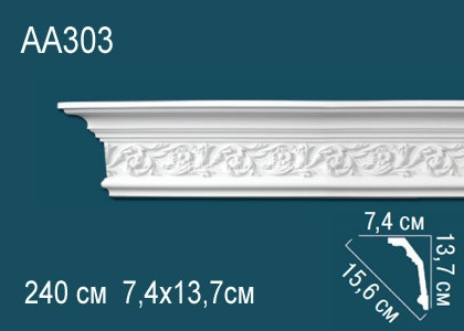 Потолочный плинтус с орнаментом Перфект AA303 белый из полиуретана 137х156х74 мм 240 см