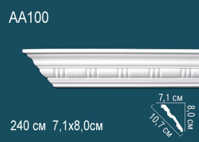 Потолочный плинтус с рисунком Перфект AA100 белый из полиуретана 80х107х71 мм 240 см