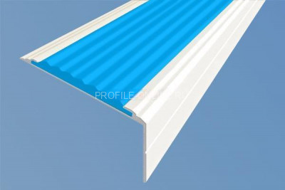 Алюминиевый угловой противоскользящий порог с резиновой вставкой 26х50 мм АУ-50-Анод белый-голубой 3 м