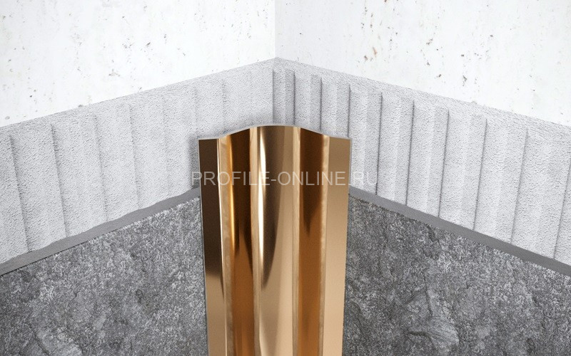 Нержавеющий уголок стальной внутренний округлый с загнутыми краями 40х40 мм FVR 40 GP золото полированное 300 см