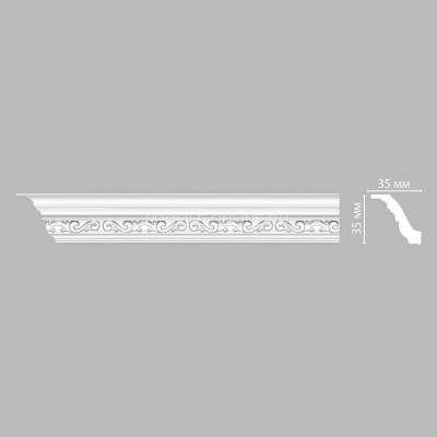 Плинтус потолочный с рисунком классический узор DECOMASTER 95842 (35x35x2400) из полиуретана, белый под покраску