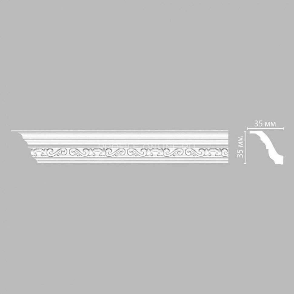 Плинтус потолочный с рисунком классический узор DECOMASTER 95842 (35x35x2400) из полиуретана, белый под покраску