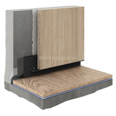 Теневой плинтус скрытого монтажа алюминиевый Decaro D004.2 Regulated (D004.2A Black+F1A Black) черный с регулиремым зазором 0-55 мм 2 м