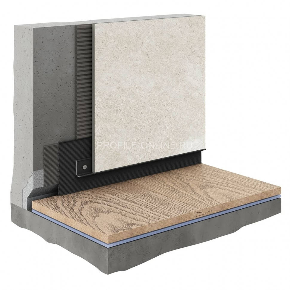 Теневой плинтус скрытого монтажа алюминиевый Decaro D004.2 Regulated (D004.2A Black+F1A Black) черный с регулиремым зазором 0-55 мм 2 м