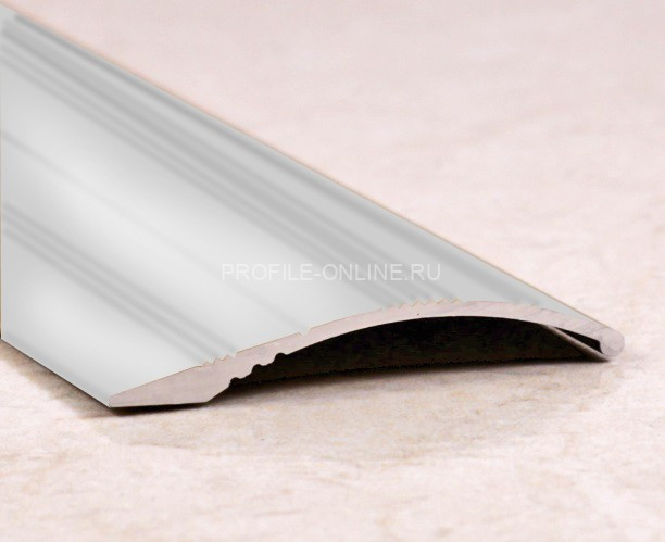 Алюминиевый порог разноуровневый с рифлением 39 мм ПО-39х6 серебро глянец 2,7 м