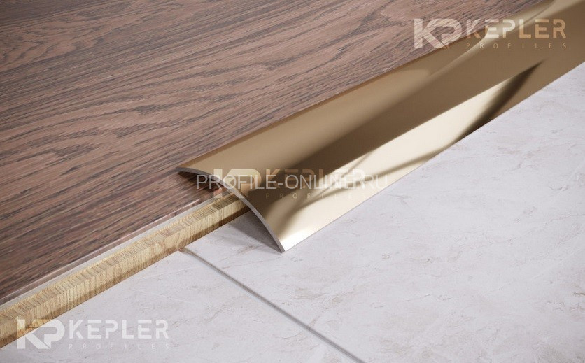 Одноуровневый нержавеющий порог стальной 60 мм FAR 6 GP золото полированное 270 см