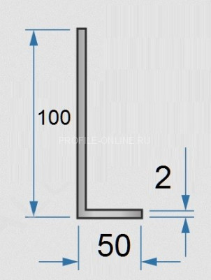 Алюминиевый уголок 50х100х2 мм разнополочный 3м