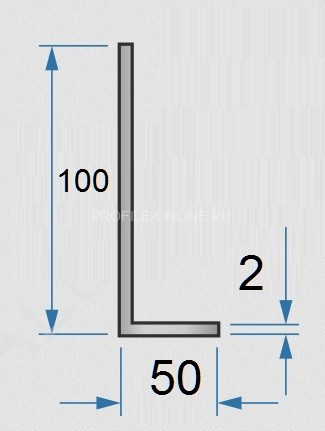 Алюминиевый уголок 50х100х2 мм разнополочный 3м