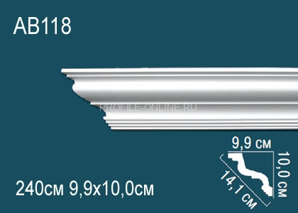 Гладкий потолочный плинтус Перфект AB118 белого цвета из полиуретана 100х141х99 мм 240 см