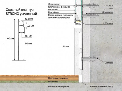 Усиленный плинтус скрытого монтажа 13х100 мм Laconistiq Strong черный 300 см
