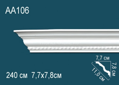 Потолочный плинтус с рисунком Перфект AA106 белый из полиуретана 78х110х77 мм 240 см