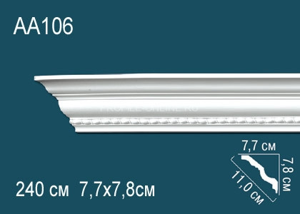 Потолочный плинтус с рисунком Перфект AA106 белый из полиуретана 78х110х77 мм 240 см