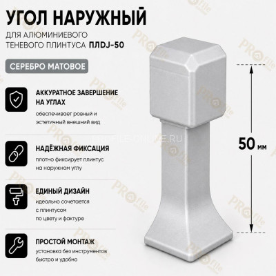 Наружный угол для плинтуса ПЛDJ-50 серебро матовое 1 шт.