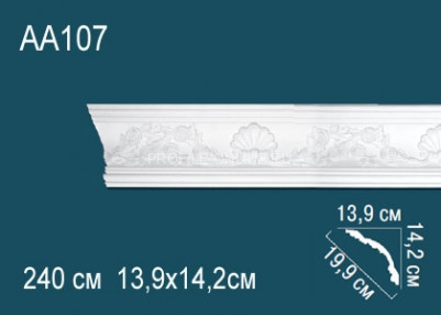 Потолочный плинтус с рисунком Перфект AA107 белый из полиуретана 142х199х139 мм 240 см