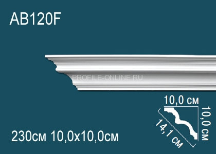 Гладкий потолочный плинтус Перфект AB120F белого цвета из полиуретана 100х141х100 мм 230 см