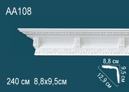 Потолочный плинтус с рисунком Перфект AA108 белый из полиуретана 95х129х88 мм 240 см