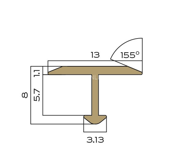 Латунный Т-образный профиль плоский 13 мм NEEXY PVL34-02 CHR хромировання 2.7м