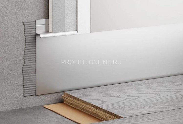 Теневой плинтус скрытого монтажа алюминиевый 80 мм ПО-192 без покрытия 2,7 м