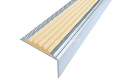 Алюминиевый угловой противоскользящий порог с резиновой вставкой 20х38 мм АУ-38 без покрытия бежевый 3 м