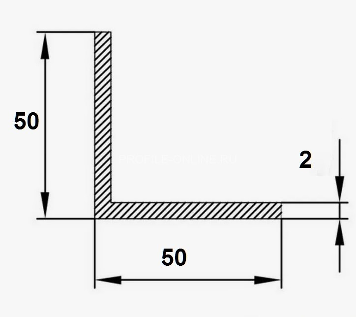 Уголок алюминиевый 50х50х2 мм равнополочный серебро 3 м