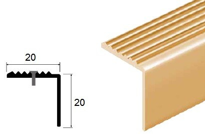 Угловой порог 20х20 мм Cezar MS 20R с рифлением L латунь полированная 1 м