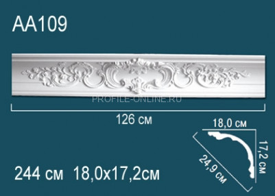 Потолочный плинтус с рисунком Перфект AA109 белый из полиуретана 172х249х180 мм 244 см